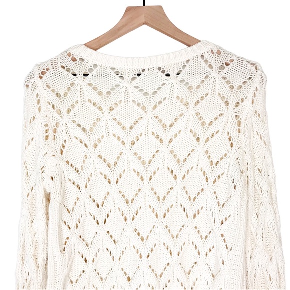 Loft Geo Pointelle Knit Crochet Dristressed Chewed Hem Sweater - Picture 5 of 10